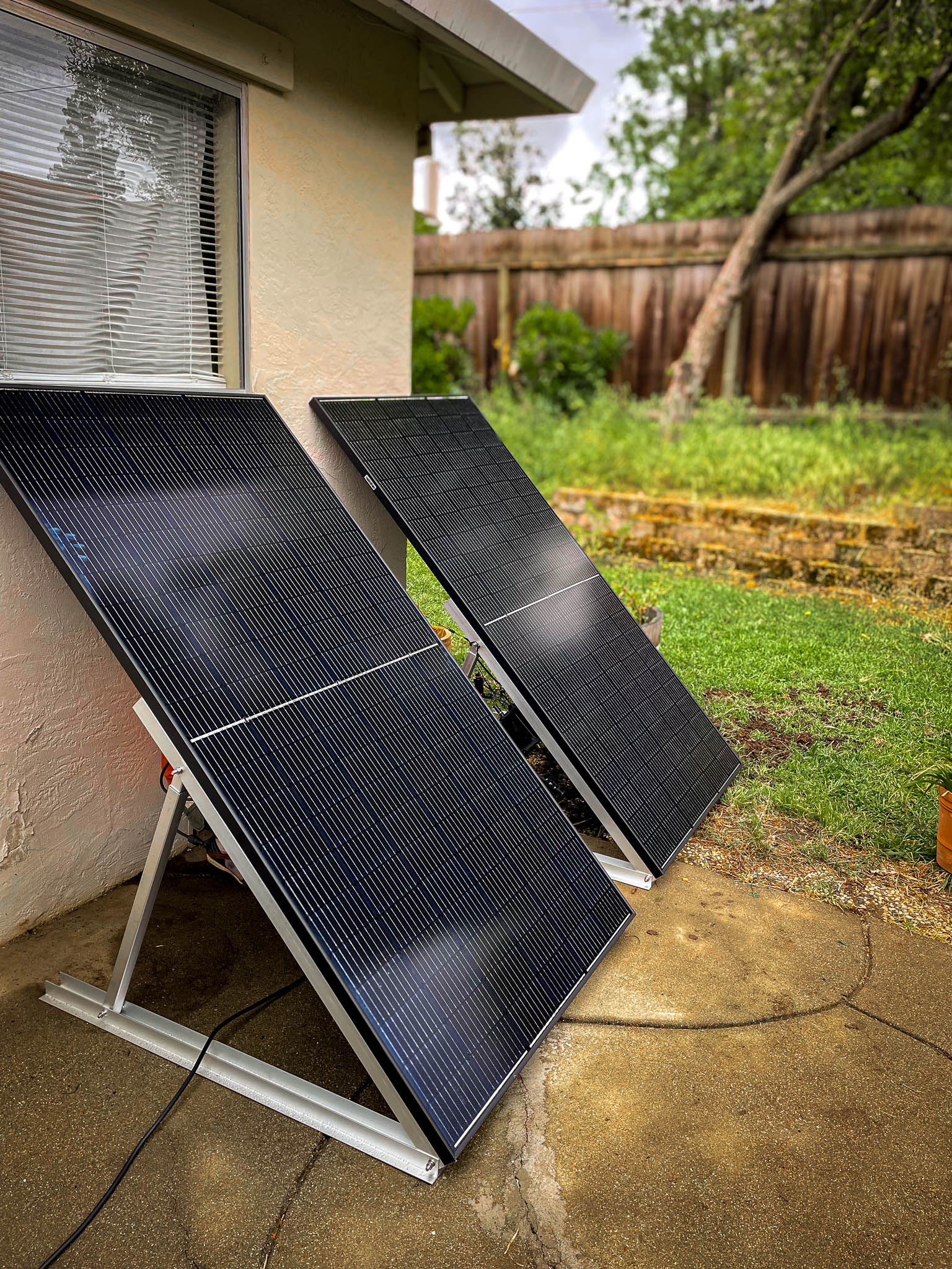 Bright Saver solar panels installed on a California patio